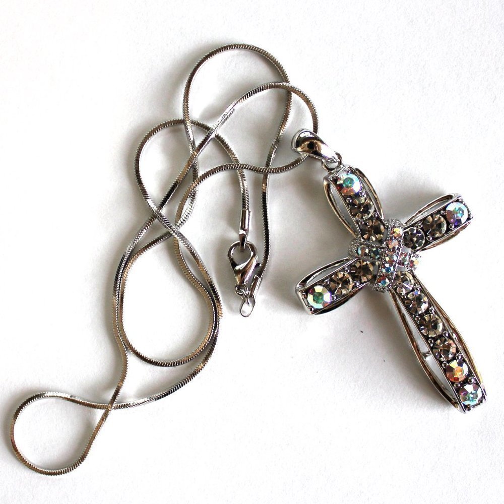 Aurora Borealis Crystal Cross Necklace